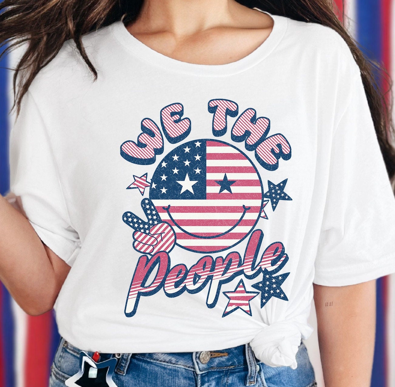 We the People 4th of July Cute shirt Peace sign smiley face shirt memorial day labor day patriotic stars and stripes shirt DTF Transfers