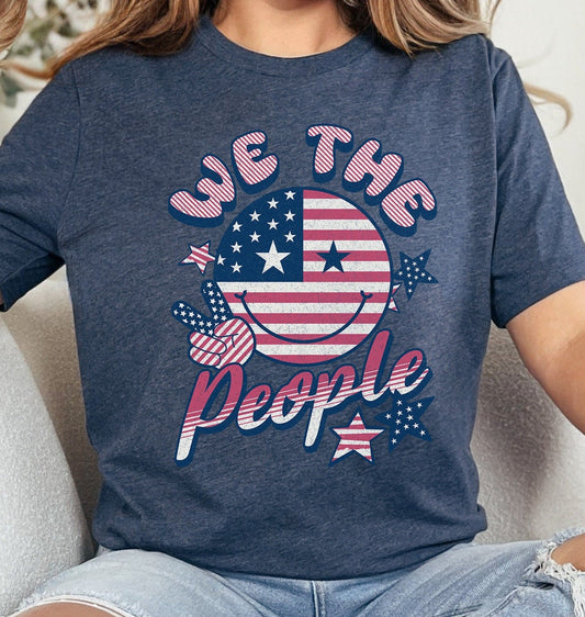 We the People 4th of July Cute shirt Peace sign smiley face shirt memorial day labor day patriotic stars and stripes shirt DTF Transfers