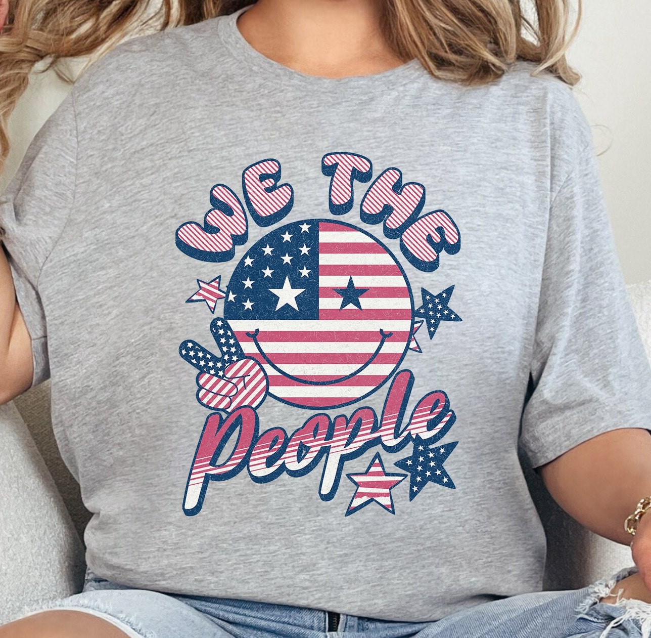 We the People 4th of July Cute shirt Peace sign smiley face shirt memorial day labor day patriotic stars and stripes shirt DTF Transfers